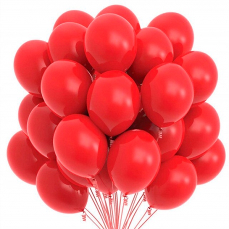 20 globos rojos de unos 26 cm de diámetro en bolsa con solapa de