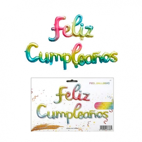 Frase globo arcoiris Feliz Cumpleaños