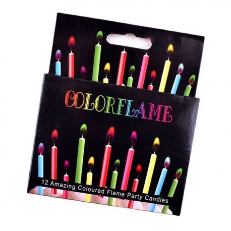 Caja 12 velas flama de colores