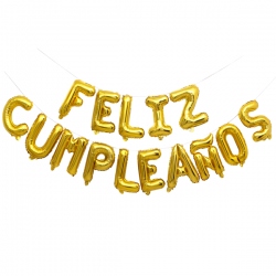 globos letras feliz cumpleaños dorado