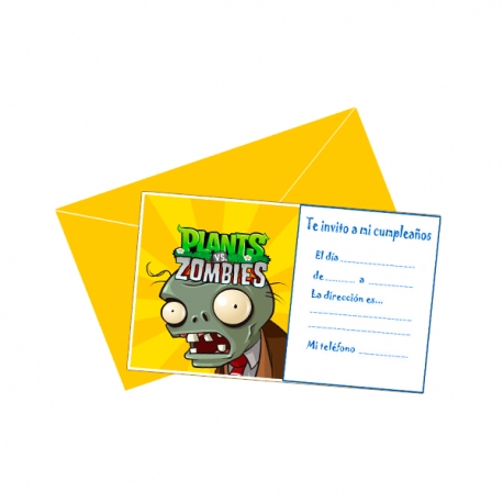 10 Tarjetas de invitación Plants vs Zombies