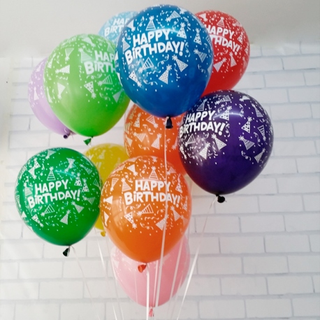 Bolsa 12 globos Feliz Cumpleaños