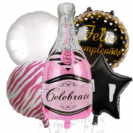 Globos bouquet "Botella Champagne Rosa"