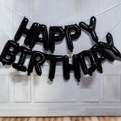 Globo letras negro "Happy Birthday"
