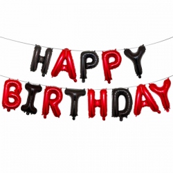Globo letras negro y rojo "Happy Birthday"