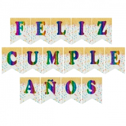 Banderin de letras holograficas "Feliz Cumpleaños"