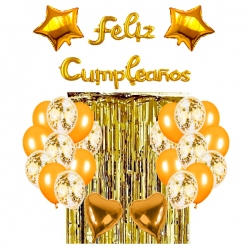 Kit de globos feliz cumpleaños dorado