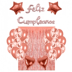 Kit de globos feliz cumpleaños rosa gold