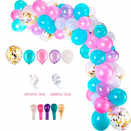 Arco organico de globos en color lila y celeste