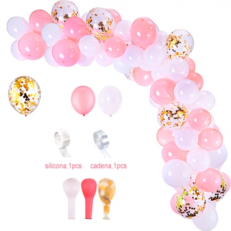 Arco organico de globos rosa gold y blanco