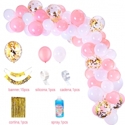 Arco organico de globos rosa gold y blanco